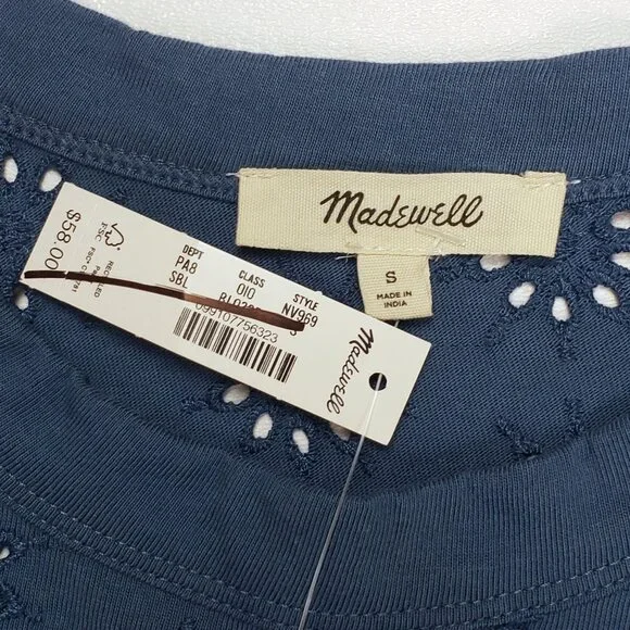 Madewell Embroidered Wide-Sleeve Boxy Tee Sunfaded Blue Relaxed Fit Casual Top S - Picture 2 of 16